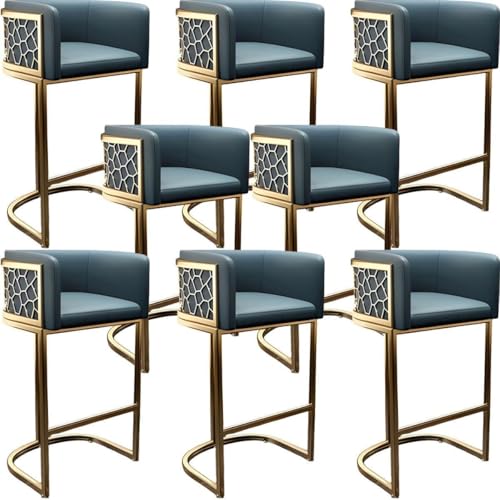 NMVAWIPT Moderner Thekenhocker Mit Niedriger Rückenlehne Und Armlehnen, Hocker Mit Glamourösen Goldenen Metallbeinen, Kunstleder, Barhocker, Esszimmerstuhl(Blue -26" h,Set of 8) von NMVAWIPT