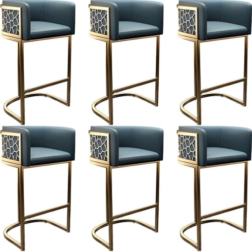 NMVAWIPT Moderner Thekenhocker Mit Niedriger Rückenlehne Und Armlehnen, Hocker Mit Glamourösen Goldenen Metallbeinen, Kunstleder, Barhocker, Esszimmerstuhl(Blue -30" h,Set of 6) von NMVAWIPT