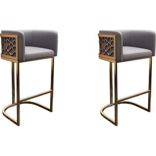 Moderner Thekenhocker Mit Niedriger Rückenlehne Und Armlehnen, Hocker Mit Glamourösen Goldenen Metallbeinen, Kunstleder, Barhocker, Esszimmerstuhl(Grey -22" h,Set of 2) von NMVAWIPT