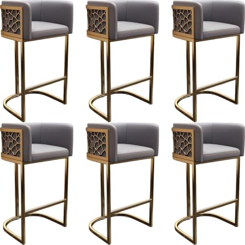NMVAWIPT Moderner Thekenhocker Mit Niedriger Rückenlehne Und Armlehnen, Hocker Mit Glamourösen Goldenen Metallbeinen, Kunstleder, Barhocker, Esszimmerstuhl(Grey -26" h,Set of 6) von NMVAWIPT