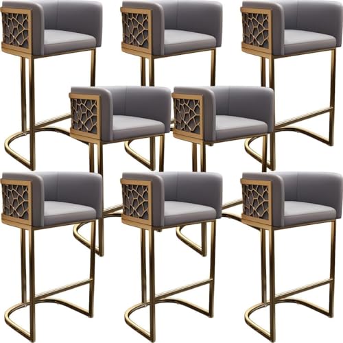 NMVAWIPT Moderner Thekenhocker Mit Niedriger Rückenlehne Und Armlehnen, Hocker Mit Glamourösen Goldenen Metallbeinen, Kunstleder, Barhocker, Esszimmerstuhl(Grey -26" h,Set of 8) von NMVAWIPT