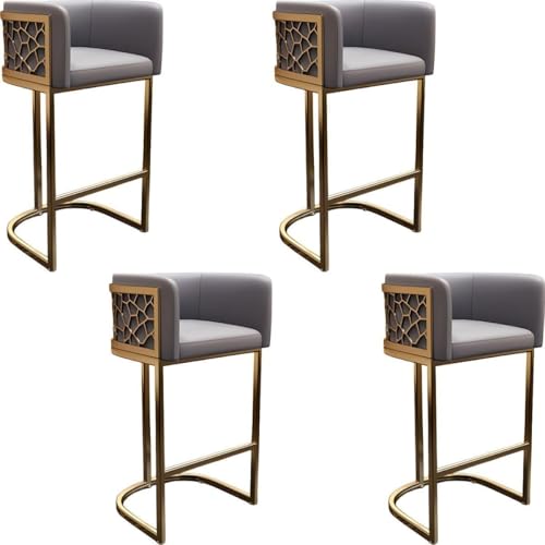NMVAWIPT Moderner Thekenhocker Mit Niedriger Rückenlehne Und Armlehnen, Hocker Mit Glamourösen Goldenen Metallbeinen, Kunstleder, Barhocker, Esszimmerstuhl(Grey -30" h,Set of 4) von NMVAWIPT
