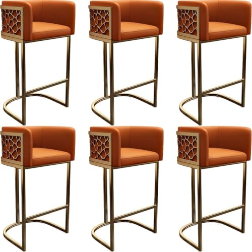 NMVAWIPT Moderner Thekenhocker Mit Niedriger Rückenlehne Und Armlehnen, Hocker Mit Glamourösen Goldenen Metallbeinen, Kunstleder, Barhocker, Esszimmerstuhl(Orange -22" h,Set of 6) von NMVAWIPT