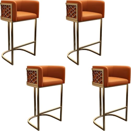 NMVAWIPT Moderner Thekenhocker Mit Niedriger Rückenlehne Und Armlehnen, Hocker Mit Glamourösen Goldenen Metallbeinen, Kunstleder, Barhocker, Esszimmerstuhl(Orange -26" h,Set of 4) von NMVAWIPT