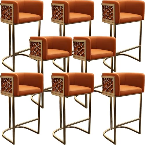 NMVAWIPT Moderner Thekenhocker Mit Niedriger Rückenlehne Und Armlehnen, Hocker Mit Glamourösen Goldenen Metallbeinen, Kunstleder, Barhocker, Esszimmerstuhl(Orange -26" h,Set of 8) von NMVAWIPT
