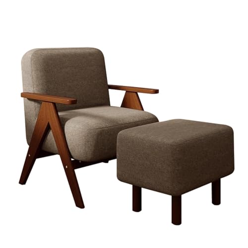 NMVAWIPT Moderner Übergroßer Sessel Mit Ottomane – Gepolsterter Loungesessel Massivholzrahmen Und Baumwoll-Leinen-Stoff(Brown 1 Set,1pcs) von NMVAWIPT
