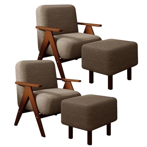 NMVAWIPT Moderner Übergroßer Sessel Mit Ottomane – Gepolsterter Loungesessel Massivholzrahmen Und Baumwoll-Leinen-Stoff(Brown 1 Set,2pcs) von NMVAWIPT