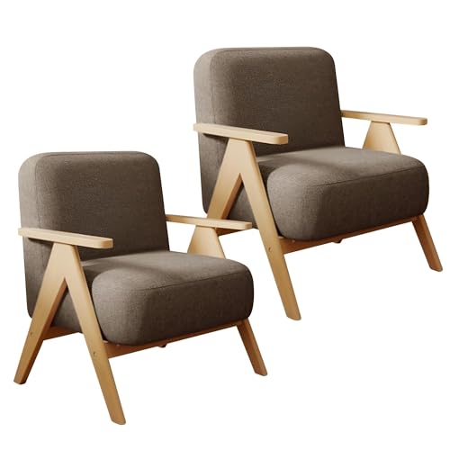 NMVAWIPT Moderner Übergroßer Sessel Mit Ottomane – Gepolsterter Loungesessel Massivholzrahmen Und Baumwoll-Leinen-Stoff(Brown 2,2pcs) von NMVAWIPT
