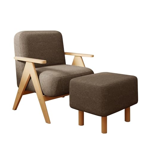 NMVAWIPT Moderner Übergroßer Sessel Mit Ottomane – Gepolsterter Loungesessel Massivholzrahmen Und Baumwoll-Leinen-Stoff(Brown 2 Set,1pcs) von NMVAWIPT
