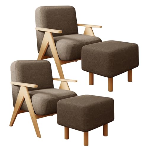 NMVAWIPT Moderner Übergroßer Sessel Mit Ottomane – Gepolsterter Loungesessel Massivholzrahmen Und Baumwoll-Leinen-Stoff(Brown 2 Set,2pcs) von NMVAWIPT