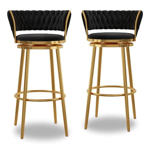 NMVAWIPT Modernes Barhocker-Set Mit Samtpolsterung, 4er-Set Mit Gewebter Rückenlehne Und Drehfunktion for Küche, Hausbar, Esszimmer, Grau(Black -2pcs,75cm) von NMVAWIPT
