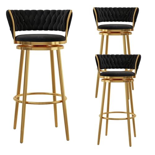NMVAWIPT Modernes Barhocker-Set Mit Samtpolsterung, 4er-Set Mit Gewebter Rückenlehne Und Drehfunktion for Küche, Hausbar, Esszimmer, Grau(Black -3pcs,75cm) von NMVAWIPT