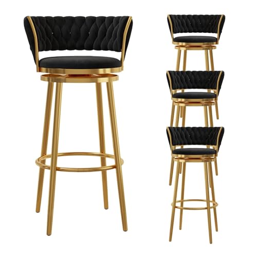NMVAWIPT Modernes Barhocker-Set Mit Samtpolsterung, 4er-Set Mit Gewebter Rückenlehne Und Drehfunktion for Küche, Hausbar, Esszimmer, Grau(Black -4pcs,75cm) von NMVAWIPT