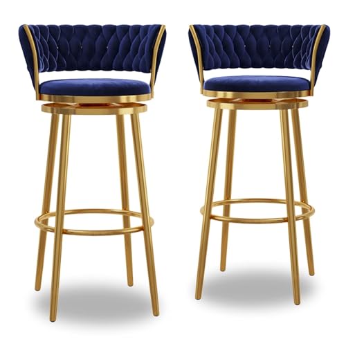 NMVAWIPT Modernes Barhocker-Set Mit Samtpolsterung, 4er-Set Mit Gewebter Rückenlehne Und Drehfunktion for Küche, Hausbar, Esszimmer, Grau(Blue -2pcs,75cm) von NMVAWIPT