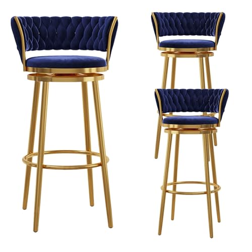 NMVAWIPT Modernes Barhocker-Set Mit Samtpolsterung, 4er-Set Mit Gewebter Rückenlehne Und Drehfunktion for Küche, Hausbar, Esszimmer, Grau(Blue -3pcs,75cm) von NMVAWIPT
