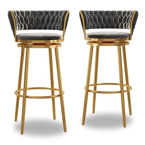 NMVAWIPT Modernes Barhocker-Set Mit Samtpolsterung, 4er-Set Mit Gewebter Rückenlehne Und Drehfunktion for Küche, Hausbar, Esszimmer, Grau(Gray -2pcs,75cm) von NMVAWIPT