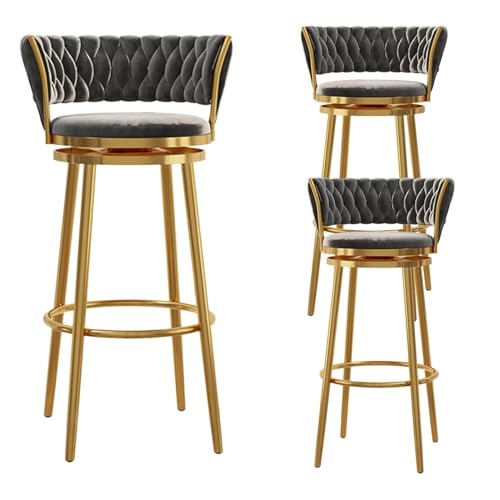 NMVAWIPT Modernes Barhocker-Set Mit Samtpolsterung, 4er-Set Mit Gewebter Rückenlehne Und Drehfunktion for Küche, Hausbar, Esszimmer, Grau(Gray -3pcs,65cm) von NMVAWIPT