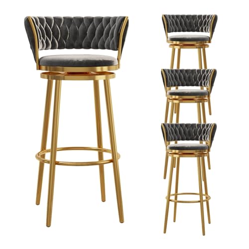NMVAWIPT Modernes Barhocker-Set Mit Samtpolsterung, 4er-Set Mit Gewebter Rückenlehne Und Drehfunktion for Küche, Hausbar, Esszimmer, Grau(Gray -4pcs,65cm) von NMVAWIPT