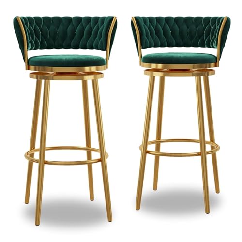 NMVAWIPT Modernes Barhocker-Set Mit Samtpolsterung, 4er-Set Mit Gewebter Rückenlehne Und Drehfunktion for Küche, Hausbar, Esszimmer, Grau(Green-2pcs,65cm) von NMVAWIPT