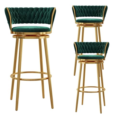 NMVAWIPT Modernes Barhocker-Set Mit Samtpolsterung, 4er-Set Mit Gewebter Rückenlehne Und Drehfunktion for Küche, Hausbar, Esszimmer, Grau(Green-3pcs,65cm) von NMVAWIPT