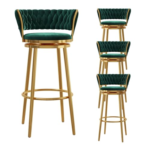 NMVAWIPT Modernes Barhocker-Set Mit Samtpolsterung, 4er-Set Mit Gewebter Rückenlehne Und Drehfunktion for Küche, Hausbar, Esszimmer, Grau(Green-4pcs,75cm) von NMVAWIPT