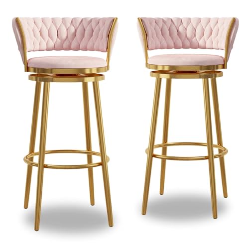 NMVAWIPT Modernes Barhocker-Set Mit Samtpolsterung, 4er-Set Mit Gewebter Rückenlehne Und Drehfunktion for Küche, Hausbar, Esszimmer, Grau(Pink -2pcs,75cm) von NMVAWIPT
