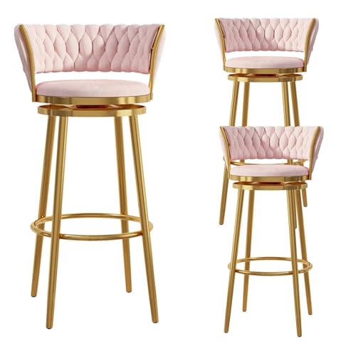 NMVAWIPT Modernes Barhocker-Set Mit Samtpolsterung, 4er-Set Mit Gewebter Rückenlehne Und Drehfunktion for Küche, Hausbar, Esszimmer, Grau(Pink -3pcs,75cm) von NMVAWIPT