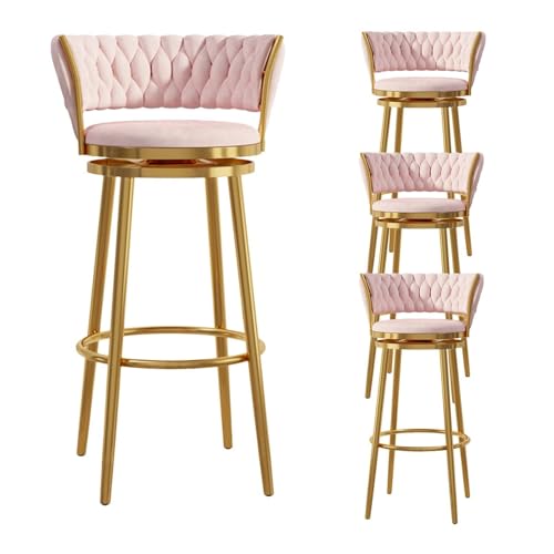 NMVAWIPT Modernes Barhocker-Set Mit Samtpolsterung, 4er-Set Mit Gewebter Rückenlehne Und Drehfunktion for Küche, Hausbar, Esszimmer, Grau(Pink -4pcs,65cm) von NMVAWIPT