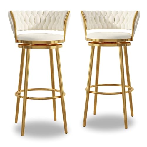 NMVAWIPT Modernes Barhocker-Set Mit Samtpolsterung, 4er-Set Mit Gewebter Rückenlehne Und Drehfunktion for Küche, Hausbar, Esszimmer, Grau(White -2pcs,75cm) von NMVAWIPT