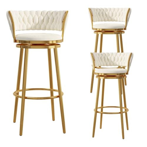 NMVAWIPT Modernes Barhocker-Set Mit Samtpolsterung, 4er-Set Mit Gewebter Rückenlehne Und Drehfunktion for Küche, Hausbar, Esszimmer, Grau(White -3pcs,65cm) von NMVAWIPT