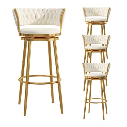NMVAWIPT Modernes Barhocker-Set Mit Samtpolsterung, 4er-Set Mit Gewebter Rückenlehne Und Drehfunktion for Küche, Hausbar, Esszimmer, Grau(White -4pcs,65cm) von NMVAWIPT