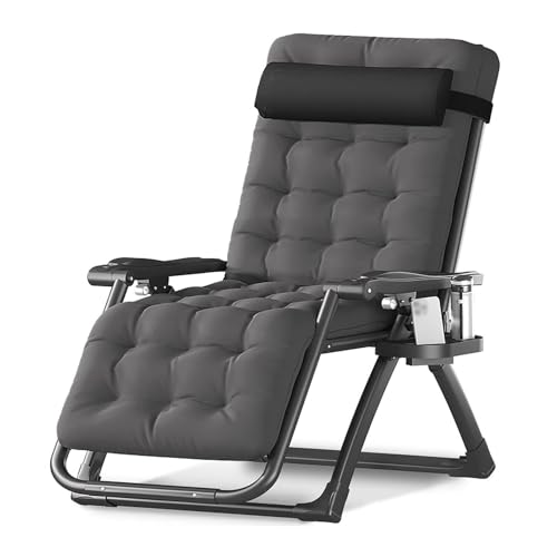 NMVAWIPT Office Nap Extra Breiter Zero-Gravity-Liegestuhl, Faltbare Terrassenliege Mit Abnehmbarem Kissen Und Tablett(Black) von NMVAWIPT
