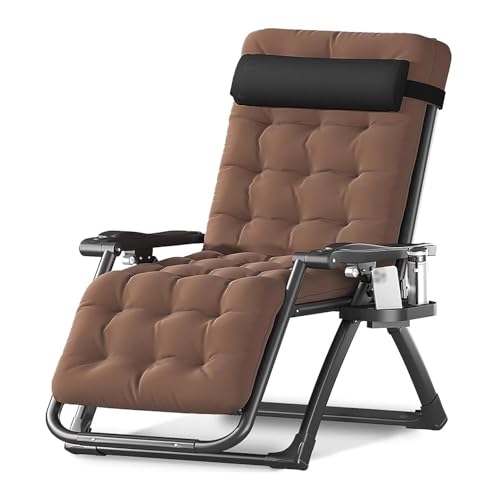 NMVAWIPT Office Nap Extra Breiter Zero-Gravity-Liegestuhl, Faltbare Terrassenliege Mit Abnehmbarem Kissen Und Tablett(Brown) von NMVAWIPT