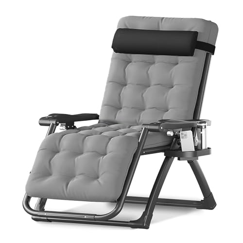NMVAWIPT Office Nap Extra Breiter Zero-Gravity-Liegestuhl, Faltbare Terrassenliege Mit Abnehmbarem Kissen Und Tablett(Gray) von NMVAWIPT