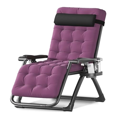 NMVAWIPT Office Nap Extra Breiter Zero-Gravity-Liegestuhl, Faltbare Terrassenliege Mit Abnehmbarem Kissen Und Tablett(Purple) von NMVAWIPT
