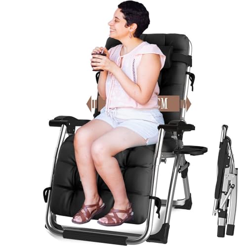 NMVAWIPT Office Nap Zero Gravity Lounge Chair, Faltbarer Liegestuhl for Die Terrasse, Ergonomischer Liegestuhl Mit Gepolstertem Kissen(Black Cushion) von NMVAWIPT