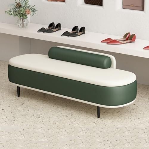 NMVAWIPT Ottoman-Bank Mit Stauraum Und Lendenkissen, Fußstützenhocker Aus Kunstleder for Wohnzimmer, Schlafzimmer Oder Eingangsbereich(Dark Green+beige,80cm) von NMVAWIPT
