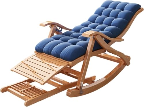 NMVAWIPT Patio Garden Leisure Holzsessel, Klappbarer Schaukelstuhl Mit Kissen, Gartenschaukelstuhl, Klappbarer Liegestuhl(Blue Short) von NMVAWIPT