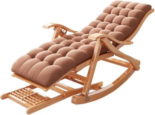 NMVAWIPT Patio Garden Leisure Holzsessel, Klappbarer Schaukelstuhl Mit Kissen, Gartenschaukelstuhl, Klappbarer Liegestuhl(Brown Long) von NMVAWIPT