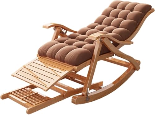 NMVAWIPT Patio Garden Leisure Holzsessel, Klappbarer Schaukelstuhl Mit Kissen, Gartenschaukelstuhl, Klappbarer Liegestuhl(Brown Short) von NMVAWIPT