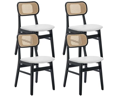NMVAWIPT Rattan-Esszimmerstühle – Mid-Century Modern Aus Holz Mit Rohrrückenlehne Und Kunstledersitz(Color 1,4PCS) von NMVAWIPT