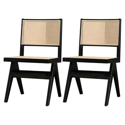 NMVAWIPT Rattan-Esszimmerstühle Mit Beinen Aus Massivholz for Das Esszimmer In Der Küche(Black,Set of 2) von NMVAWIPT