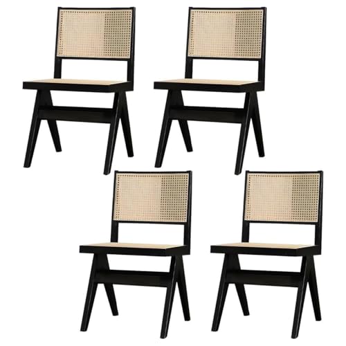 NMVAWIPT Rattan-Esszimmerstühle Mit Beinen Aus Massivholz for Das Esszimmer In Der Küche(Black,Set of 4) von NMVAWIPT