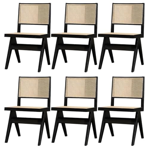 NMVAWIPT Rattan-Esszimmerstühle Mit Beinen Aus Massivholz for Das Esszimmer In Der Küche(Black,Set of 6) von NMVAWIPT