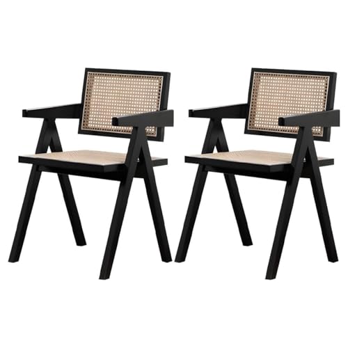 NMVAWIPT Rattan-Esszimmerstühle Mit Beinen Aus Massivholz for Das Esszimmer In Der Küche(Black with Arms,Set of 2) von NMVAWIPT