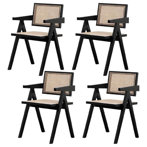 NMVAWIPT Rattan-Esszimmerstühle Mit Beinen Aus Massivholz for Das Esszimmer In Der Küche(Black with Arms,Set of 4) von NMVAWIPT
