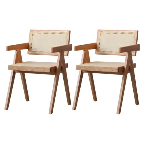 NMVAWIPT Rattan-Esszimmerstühle Mit Beinen Aus Massivholz for Das Esszimmer In Der Küche(Natural with Arms,Set of 2) von NMVAWIPT
