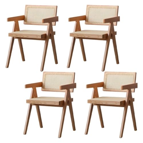 NMVAWIPT Rattan-Esszimmerstühle Mit Beinen Aus Massivholz for Das Esszimmer In Der Küche(Natural with Arms,Set of 4) von NMVAWIPT
