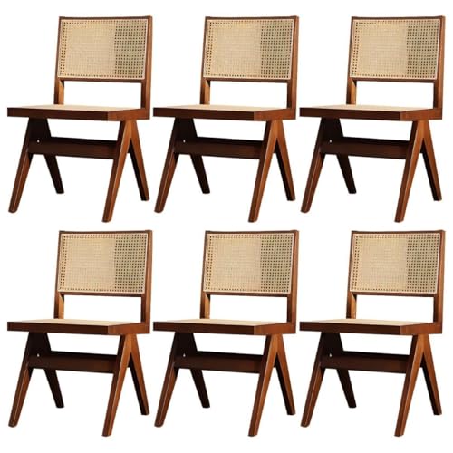 NMVAWIPT Rattan-Esszimmerstühle Mit Beinen Aus Massivholz for Das Esszimmer In Der Küche(Nut-Brown,Set of 6) von NMVAWIPT
