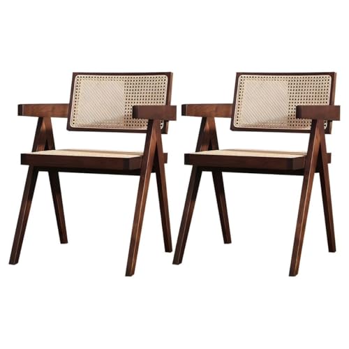 NMVAWIPT Rattan-Esszimmerstühle Mit Beinen Aus Massivholz for Das Esszimmer In Der Küche(Nut-Brown with Arms,Set of 2) von NMVAWIPT